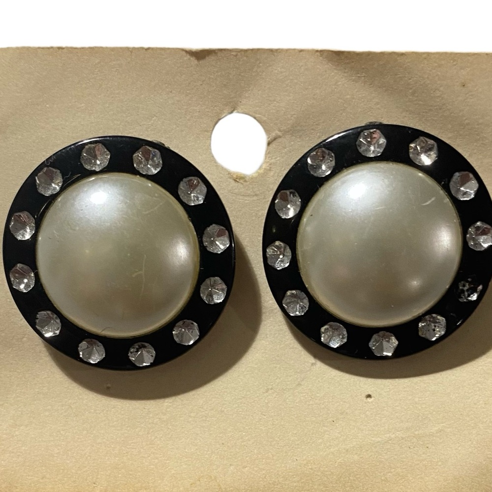 VTG Faux Pearl and Bling Pierced Maximalist Earrings
